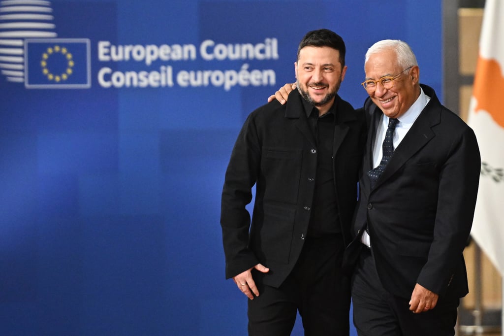 Ukraine’s President Volodymyr Zelensky and European Council President Antonio Costa. Photo: AP
