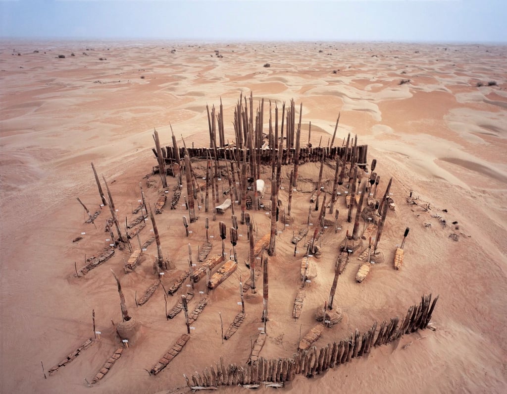 An ancient burial site in the Tarim Basin. Photo: Xinjiang Institute of Cultural Relics and Archaeology An ancient burial site in the Tarim Basin. Photo: Xinjiang Institute of Cultural Relics and Archaeology