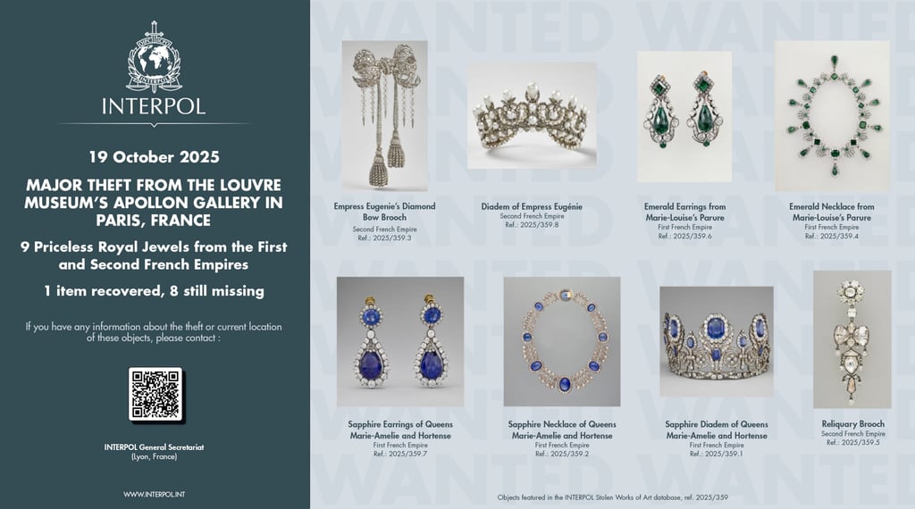 Jewels stolen from the Louvre museum. Photo: Interpol via AP Jewels stolen from the Louvre museum. Photo: Interpol via AP