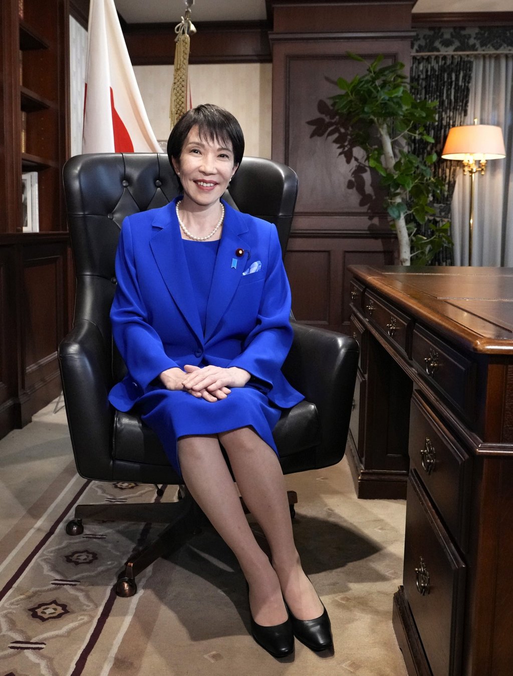 Sanae Takaichi in the Liberal Democratic Party leader’s chair. Photo: Kyodo