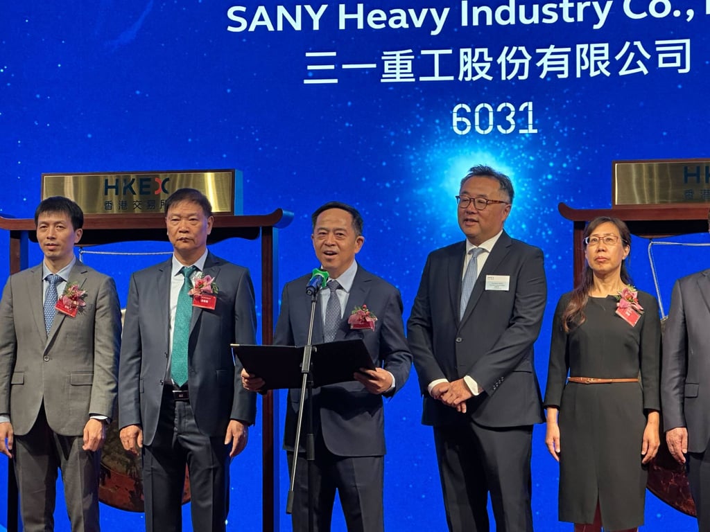 Xiang Junbo, chairman of Sany Heavy Industry, spoke during the listing ceremony of China’s largest construction machinery maker at the Hong Kong stock exchange on October 28, 2025. Photo: Aileen Chuang Xiang Junbo, chairman of Sany Heavy Industry, spoke during the listing ceremony of China’s largest construction machinery maker at the Hong Kong stock exchange on October 28, 2025. Photo: Aileen Chuang