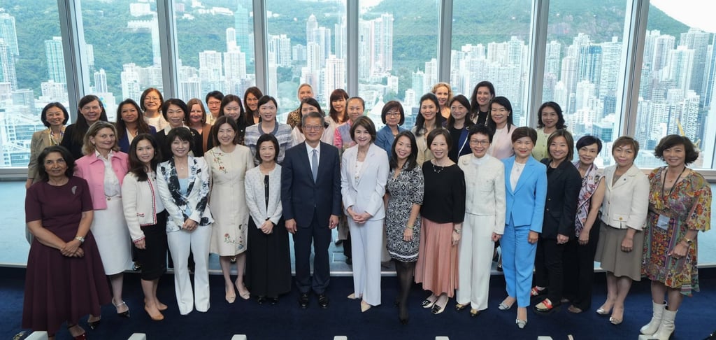 Top women leaders in the financial sector are seen with Financial Secretary Paul Chan. The first Women Chief Executives Summit 2025 will be held on November 3. Photo: Handout Top women leaders in the financial sector are seen with Financial Secretary Paul Chan. The first Women Chief Executives Summit 2025 will be held on November 3. Photo: Handout