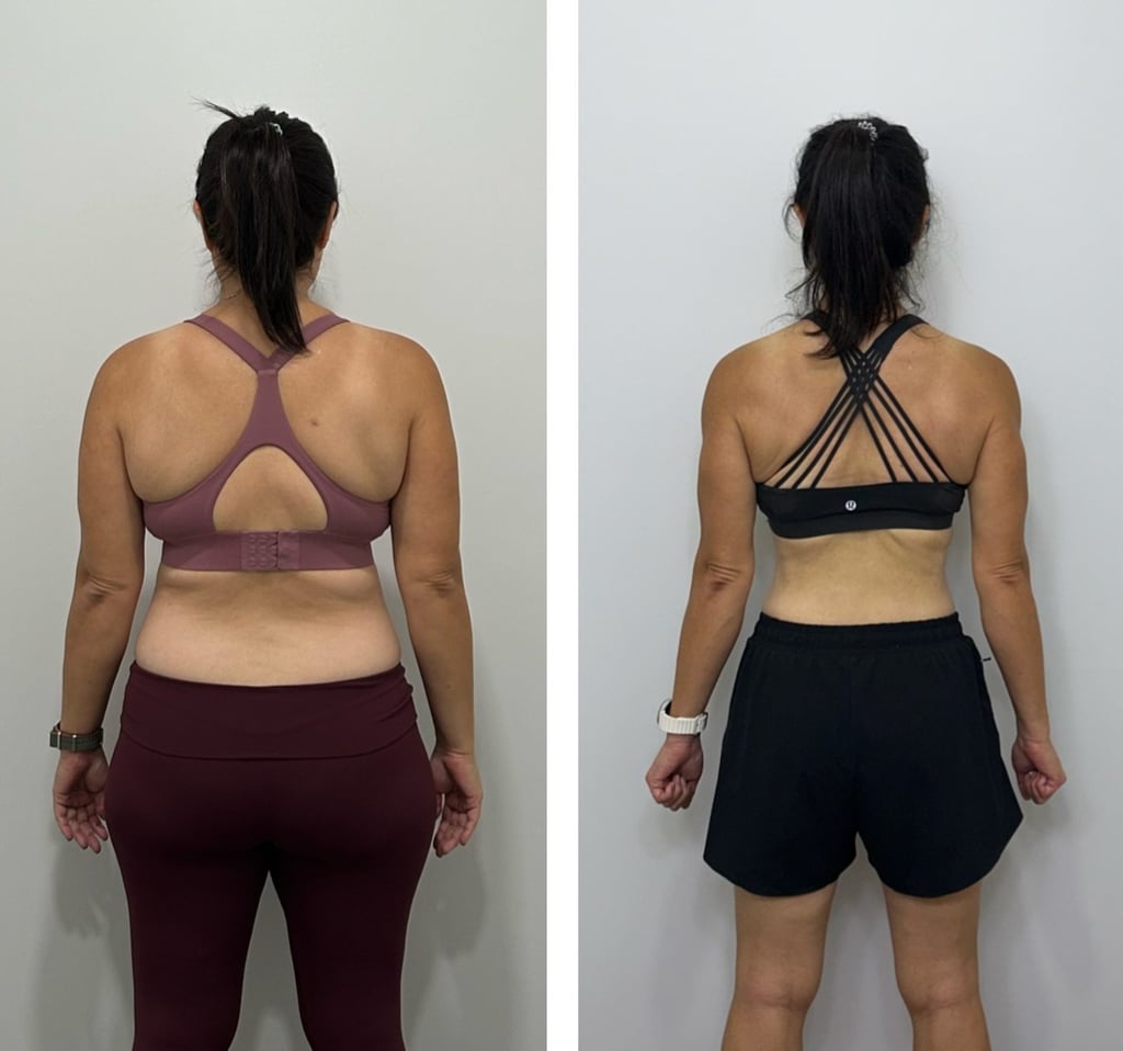 Terri Cheong in February (left) and 19kg lighter in September (right). Photo: Ultimate Performance Terri Cheong in February (left) and 19kg lighter in September (right). Photo: Ultimate Performance