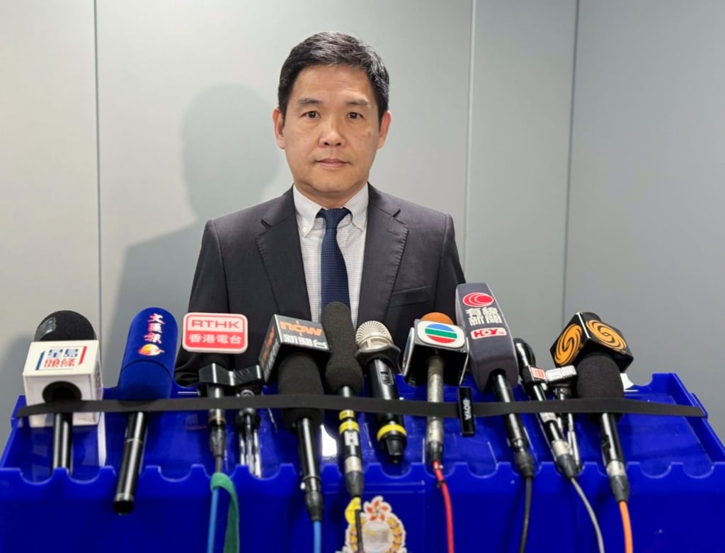 Superintendent Simon Cheung of the force’s National Security Department has said officers arrested two men and three women in Kowloon Bay and the New Territories. Photo: Handout