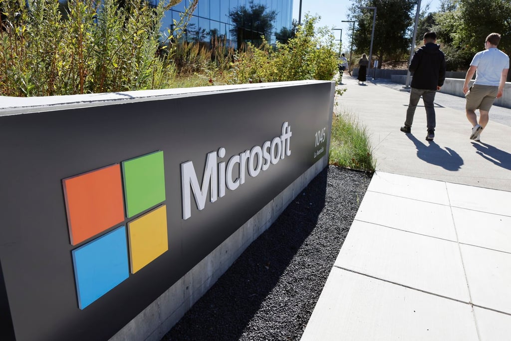 Microsoft signage at its corporate offices in Mountain View, California, October 28, 2025. Photo: EPA