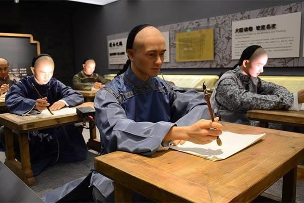 Wax figures depict what sitting a crucial examination was like in ancient China. Photo: Sohu Wax figures depict what sitting a crucial examination was like in ancient China. Photo: Sohu