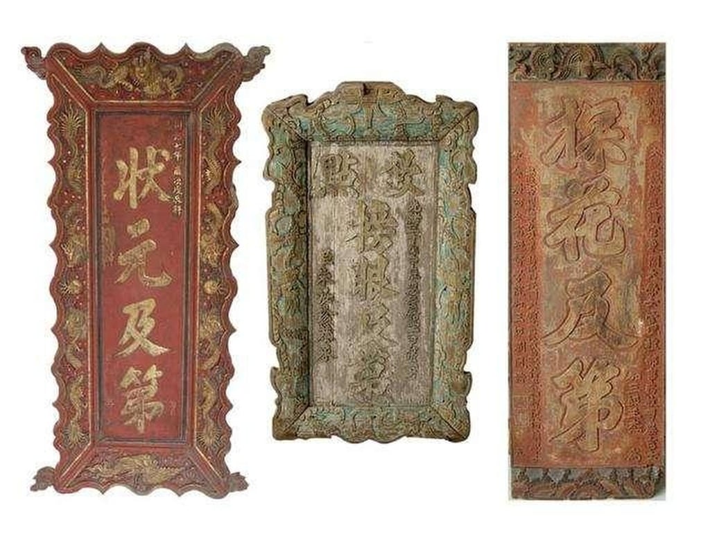 Ancient wooden tablets, such as those displayed above, engraved the official titles of the top three candidates in the Imperial Examination who earned the most prestigious appointments: from left to right, Optimal Scholar (first place), Eye of the List (second place), and Flower Seeker (third place). Photo: Sohu Ancient wooden tablets, such as those displayed above, engraved the official titles of the top three candidates in the Imperial Examination who earned the most prestigious appointments: from left to right, Optimal Scholar (first place), Eye of the List (second place), and Flower Seeker (third place). Photo: Sohu