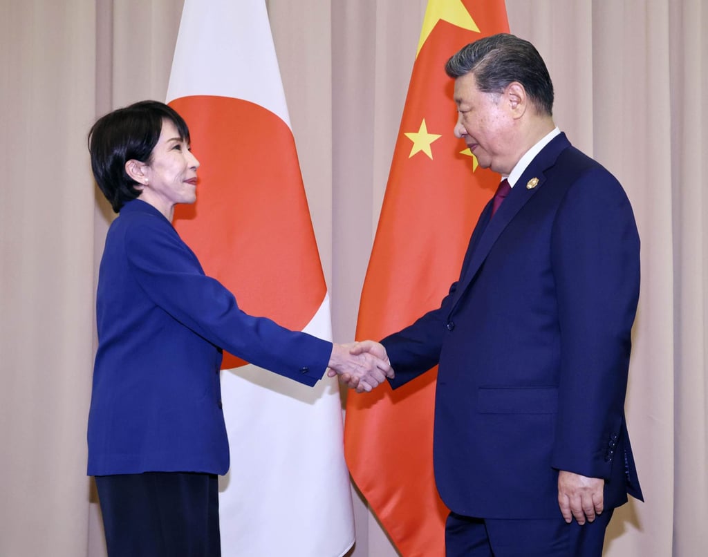 Japanese Prime Minister Sanae Takaichi shakes hands with Chinese President Xi Jinping ahead of their talks in Gyeongju, South Korea, on Friday. Photo: Kyodo Japanese Prime Minister Sanae Takaichi shakes hands with Chinese President Xi Jinping ahead of their talks in Gyeongju, South Korea, on Friday. Photo: Kyodo