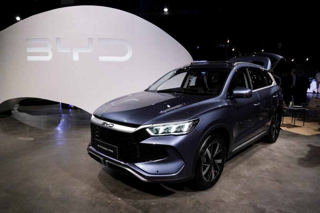 Chinese electric-vehicle maker BYD’s shares drop on slowing sales on Friday. Photo: Reuters Chinese electric-vehicle maker BYD’s shares drop on slowing sales on Friday. Photo: Reuters