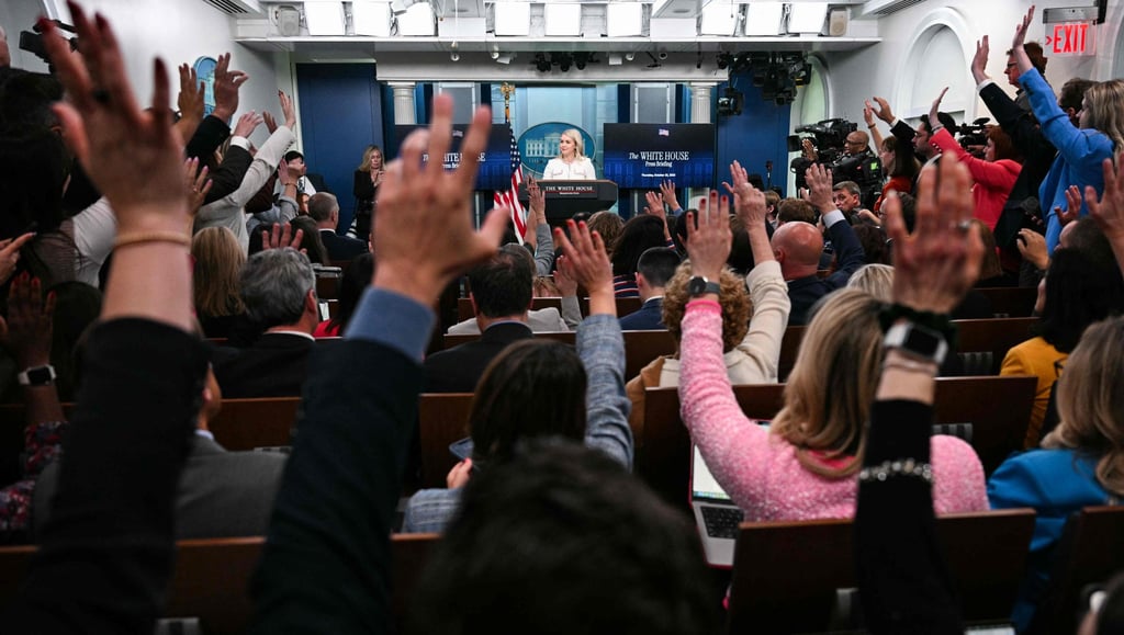 Karoline Leavitt takes questions during the press briefing in the Brady Briefing Room of the White House on October 23. Photo: AFP