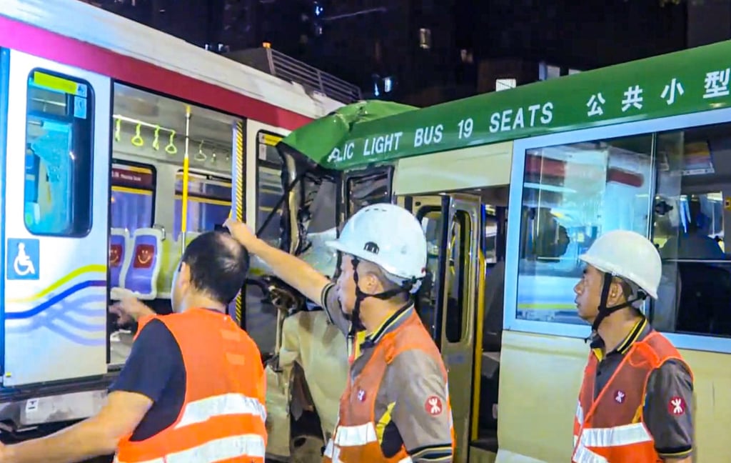 The front of the minibus was badly damaged in the crash. Photo: Cable TV News The front of the minibus was badly damaged in the crash. Photo: Cable TV News