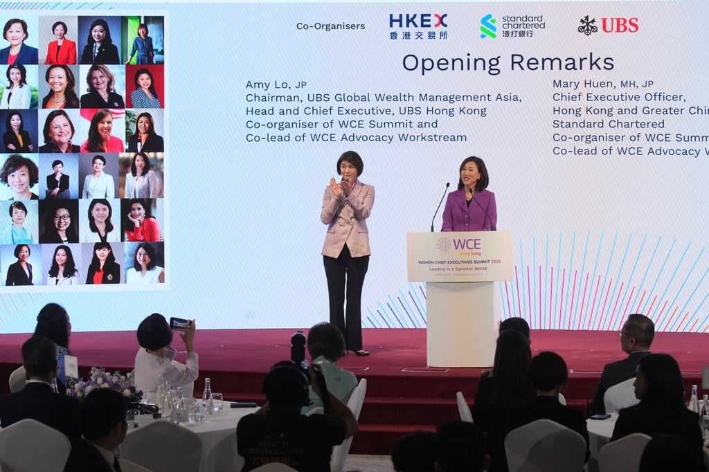 UBS Hong Kong’s Head and Chief Executive Amy Lo (left) and Standard Chartered ‘s Hong Kong and Greater China, North Asia CEO Mary Huen (right), the Co-Organisers of the WCE Summit on November 3, 2025. Photo: Sun Yeung