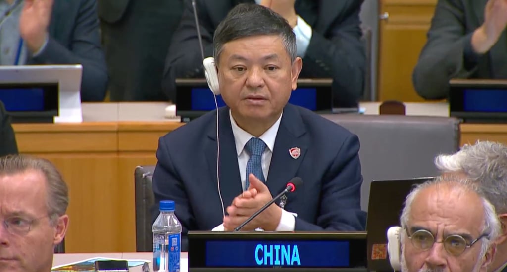 Huang Runqiu, China’s environment minister, at the UN General Assembly in New York in September. Photo: handout Huang Runqiu, China’s environment minister, at the UN General Assembly in New York in September. Photo: handout