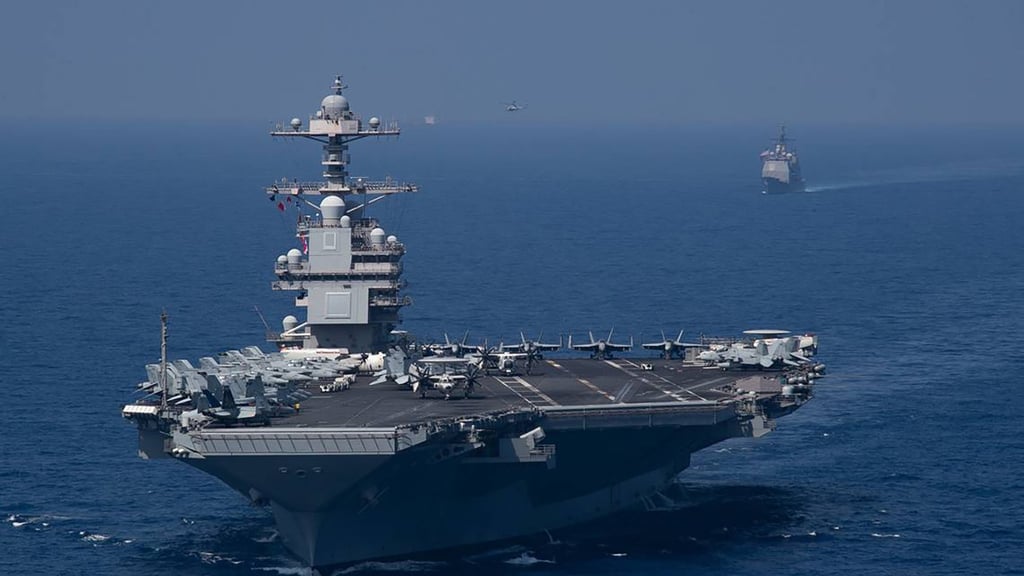The USS Gerald R. Ford, the world’s largest aircraft carrier, is headed to the Caribbean Sea. Photo: US Navy via TNS The USS Gerald R. Ford, the world’s largest aircraft carrier, is headed to the Caribbean Sea. Photo: US Navy via TNS