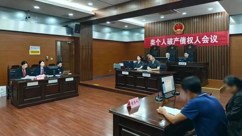The innovative live-streaming session took place in a courtroom in Nanjing, eastern China. Photo: Handout The innovative live-streaming session took place in a courtroom in Nanjing, eastern China. Photo: Handout