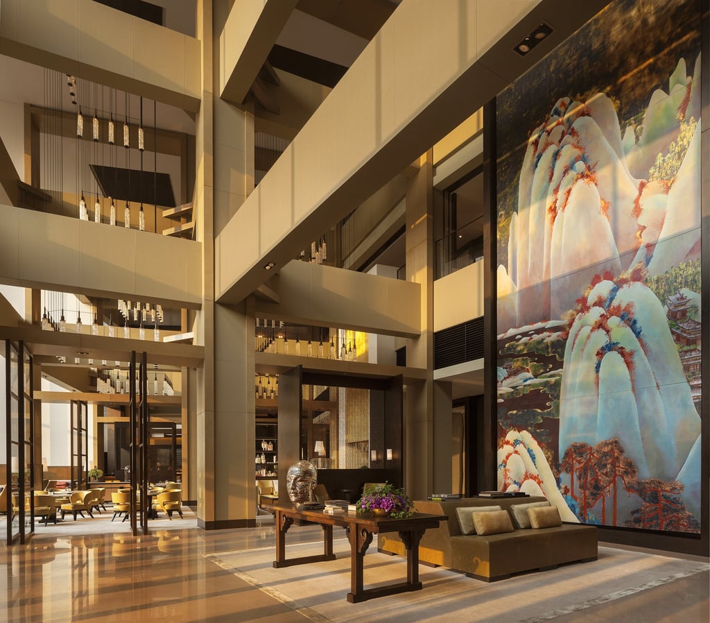The lobby of Rosewood Beijing features a modern Chinese landscape painting at its centre. Photo: Handout The lobby of Rosewood Beijing features a modern Chinese landscape painting at its centre. Photo: Handout