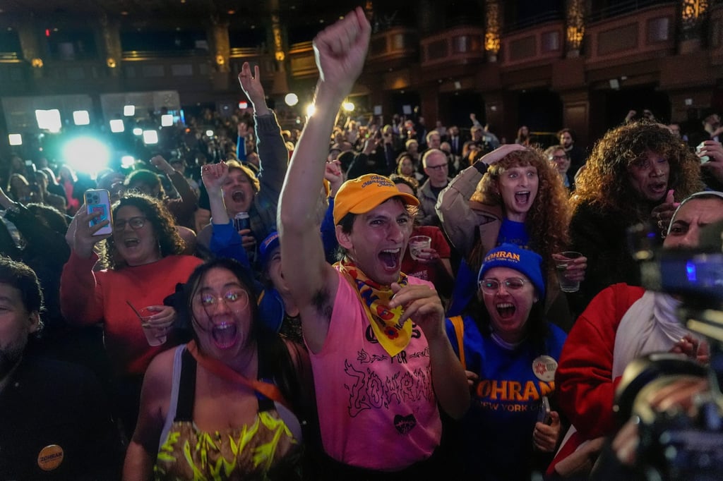 Zohran Mamdani’s supporters celebrate in New York. Photo: AP