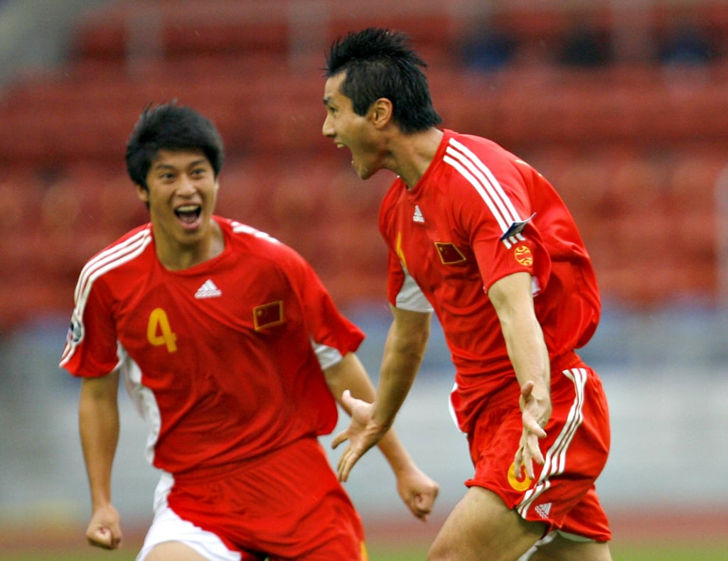 Shao Jiayi (right) in action for China during his playing days. Photo: AFP Shao Jiayi (right) in action for China during his playing days. Photo: AFP