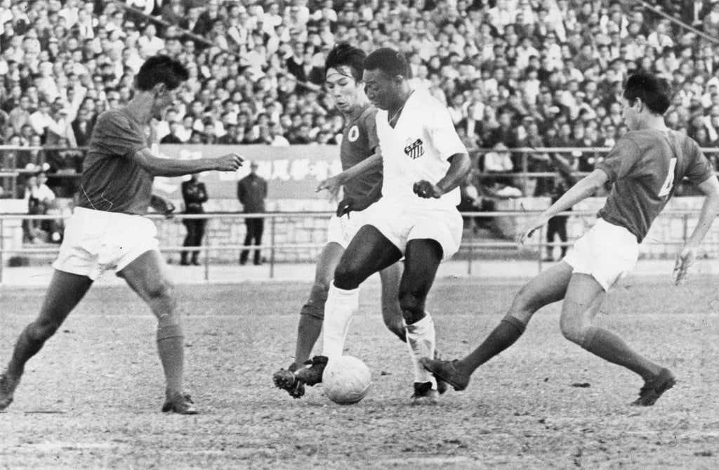 Soccer megastar Pelé (in white shirt) of Brazilian team Santos in action against a Hong Kong League XI at the Hong Kong Stadium in 1970. Photo: SCMP Archives