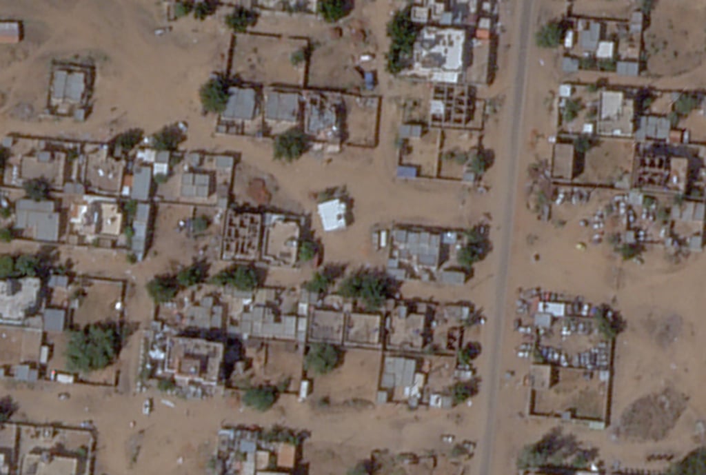 This satellite image from November 4 shows a mosque (the centre white building), and a discolouration in the soil near it after apparent digging there in the aftermath of an attack. Photo: Planet Labs PBC via AP This satellite image from November 4 shows a mosque (the centre white building), and a discolouration in the soil near it after apparent digging there in the aftermath of an attack. Photo: Planet Labs PBC via AP