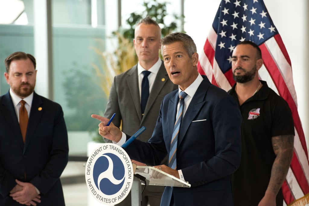 US Department of Transportation Secretary Sean Duffy speaks alongside air traffic controllers union leaders at LaGuardia Airport in New York in October. Photo: TNS US Department of Transportation Secretary Sean Duffy speaks alongside air traffic controllers union leaders at LaGuardia Airport in New York in October. Photo: TNS