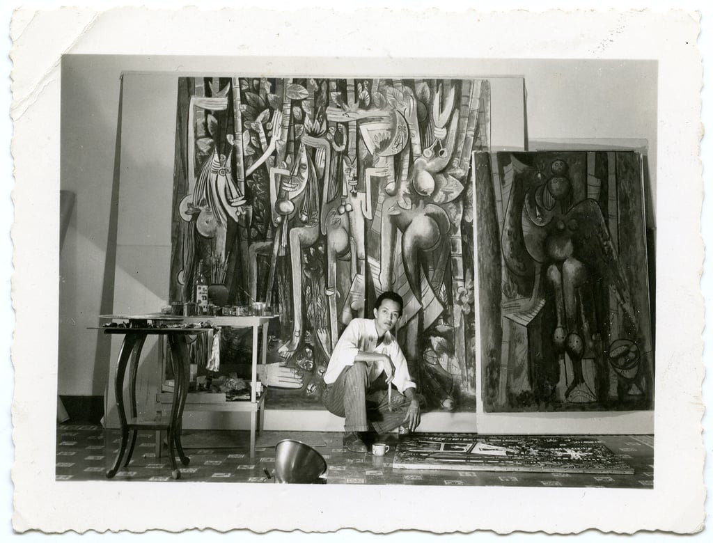 Wifredo Lam in his studio in Havana, Cuba, in 1943. Photo: Handout Wifredo Lam in his studio in Havana, Cuba, in 1943. Photo: Handout
