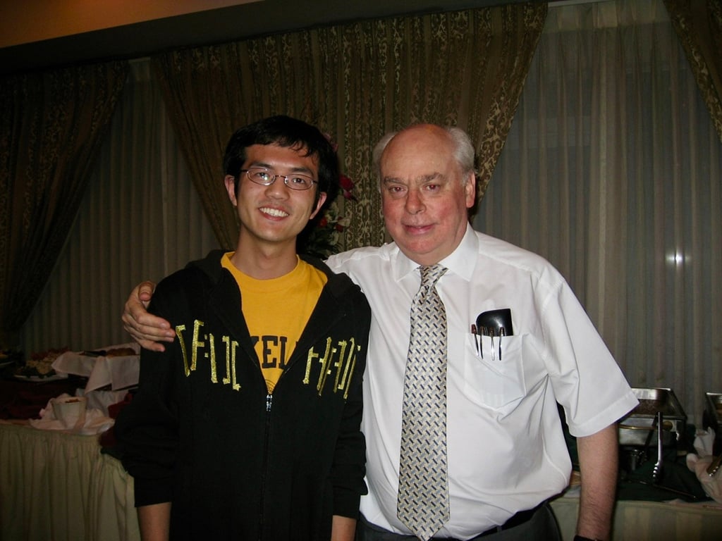 Fang Lei in an undated photo with his doctoral adviser, Fraser Stoddart, who won the 2016 Nobel Prize for chemistry. Fang began his PhD studies at UCLA with Stoddart and followed him to Northwestern University. Photo: Handout Fang Lei in an undated photo with his doctoral adviser, Fraser Stoddart, who won the 2016 Nobel Prize for chemistry. Fang began his PhD studies at UCLA with Stoddart and followed him to Northwestern University. Photo: Handout