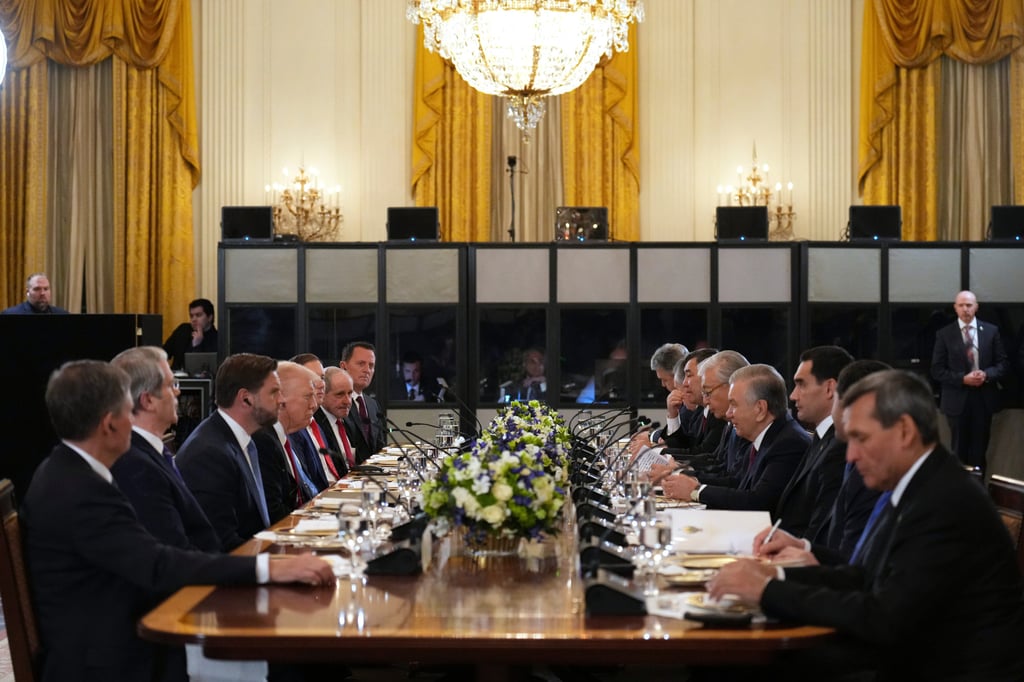 President Donald Trump hosting leaders of five Central Asian countries at the White House. Photo: AP President Donald Trump hosting leaders of five Central Asian countries at the White House. Photo: AP