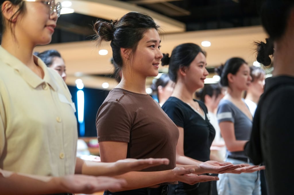 Kristin Ngai (middle) training with other volunteers at the Hong Kong Scout Centennial Building. Photo: Sun Yeung