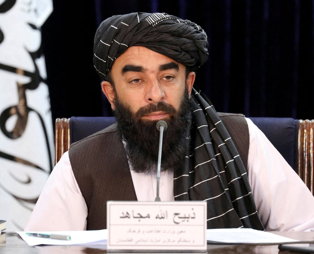 Taliban spokesman Zabihullah Mujahid speaks during a news conference in Kabul, Afghanistan. Photo: Reuters