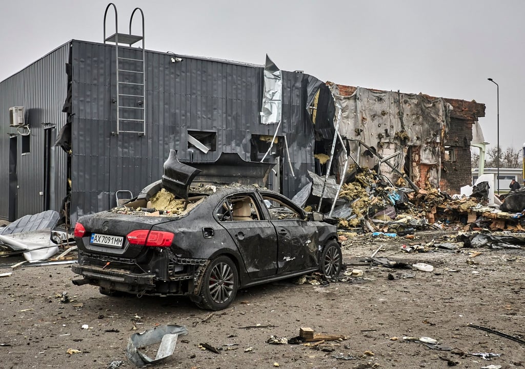 A petrol station was destroyed in a Russian attack on Kharkiv. Photo: EPA