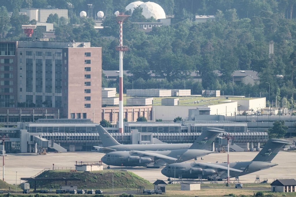 US Air Force transport aircraft are seen on the tarmac at the Ramstein US airbase in Landstuhl, Germany, in June. Photo: dpa via AP US Air Force transport aircraft are seen on the tarmac at the Ramstein US airbase in Landstuhl, Germany, in June. Photo: dpa via AP