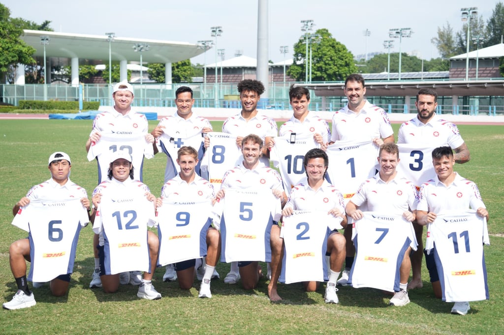 The Hong Kong men’s squad with their jerseys at Hong Kong Sports Institute. Photo: Hong Kong China Rugby The Hong Kong men’s squad with their jerseys at Hong Kong Sports Institute. Photo: Hong Kong China Rugby