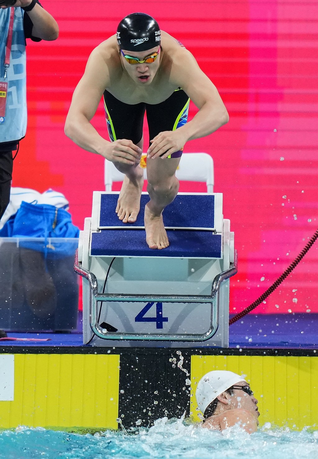 Pan Zhanle starts the final leg of the 4x100m freestyle relay. Photo: Xinhua Pan Zhanle starts the final leg of the 4x100m freestyle relay. Photo: Xinhua