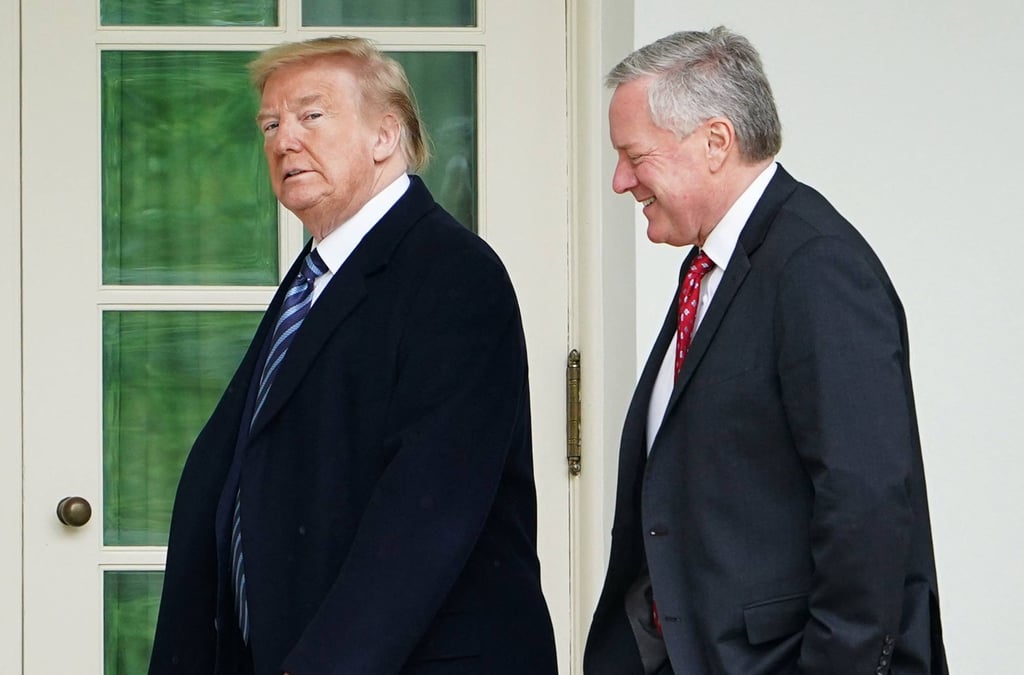US President Donald Trump walks with Chief of Staff Mark Meadows at the White House in May 2020. Photo: AFP US President Donald Trump walks with Chief of Staff Mark Meadows at the White House in May 2020. Photo: AFP