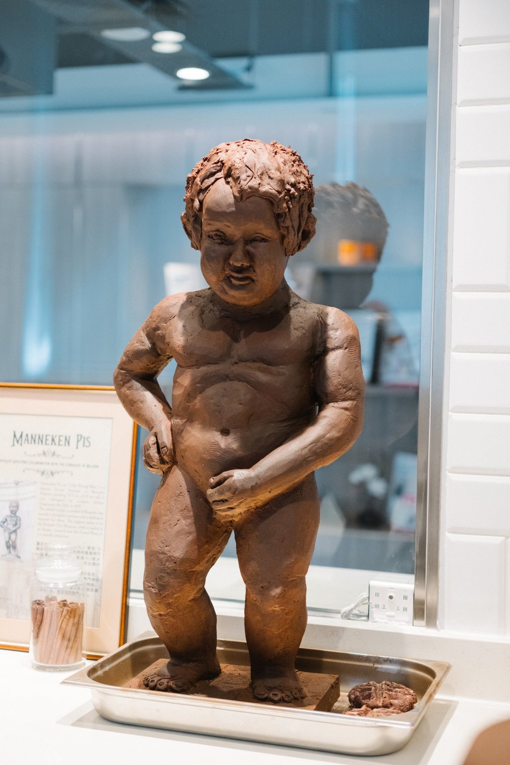 A chocolate sculpture based on the Manneken Pis statue in Brussels. Photo: Sarah Kohler