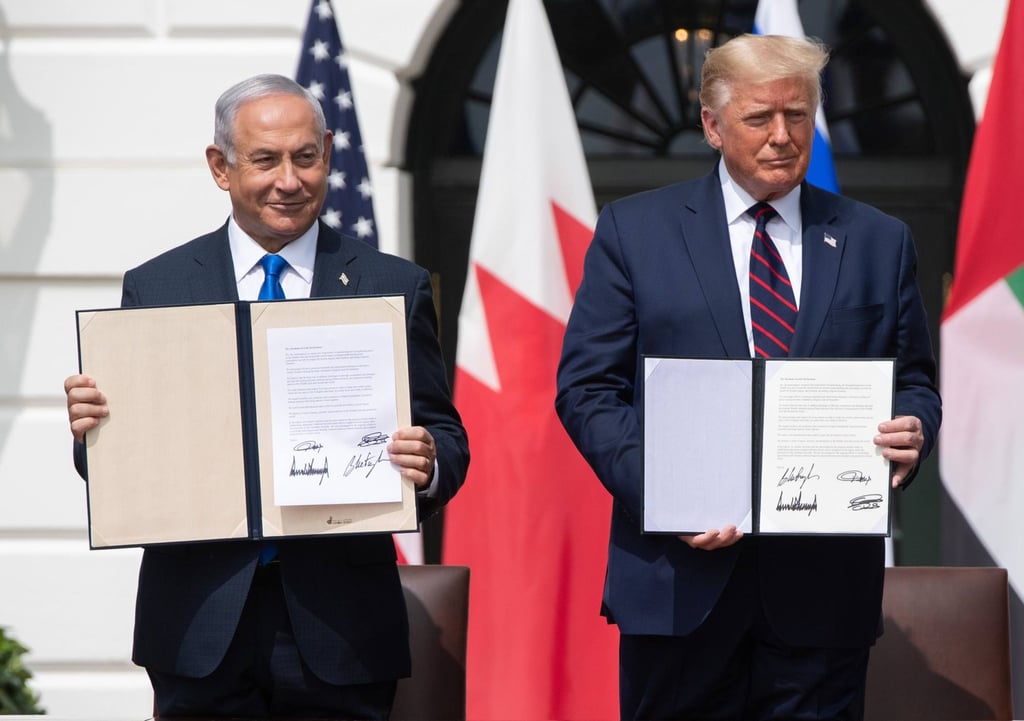 Israeli Prime Minister Benjamin Netanyahu and US President Donald Trump at the signing of the Abraham Accords in September 2020. Photo: AFP