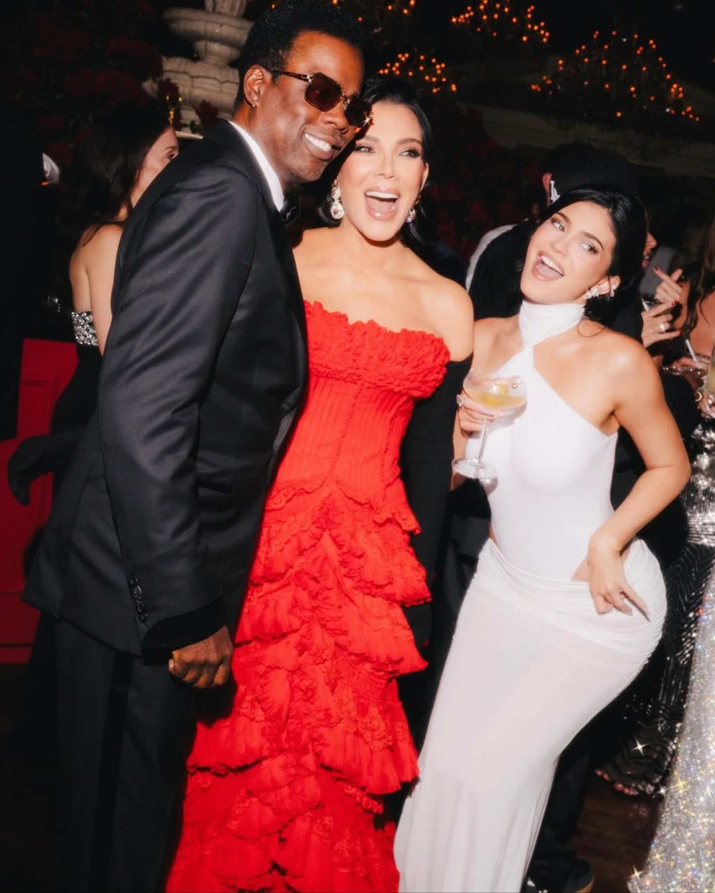 Chris Rock (left), Kris Jenner and Kylie Jenner (right). Photo: @krisjenner/Instagram