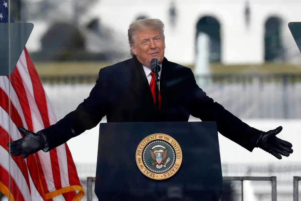 US President Donald Trump speaks at a rally on January 6, 2021, near the White House in Washington before his supporters stormed the US Capitol. Photo: TNS US President Donald Trump speaks at a rally on January 6, 2021, near the White House in Washington before his supporters stormed the US Capitol. Photo: TNS