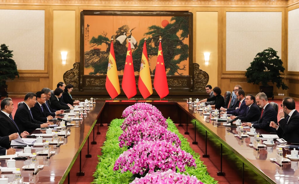 Xi Jinping and King Felipe hold talks in the Chinese capital on Wednesday. Photo: AP
