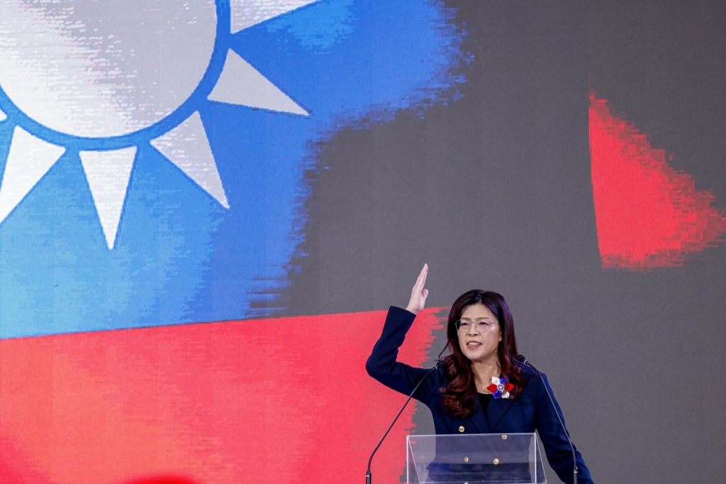 New KMT chairwoman Cheng Li-wun speaks during a leadership oath ceremony in Taipei on November 1. Photo: EPA New KMT chairwoman Cheng Li-wun speaks during a leadership oath ceremony in Taipei on November 1. Photo: EPA