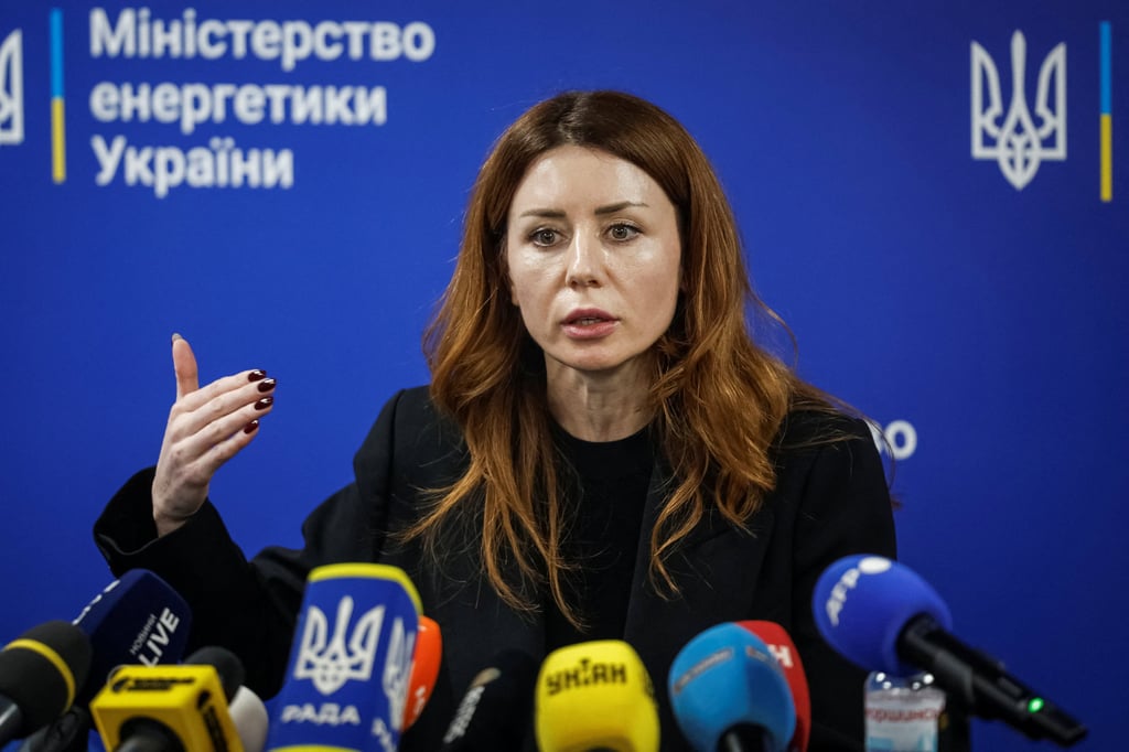 Ukraine’s Energy Minister Svitlana Grynchuk attends a press conference in Kyiv on Monday. Photo: Reuters
