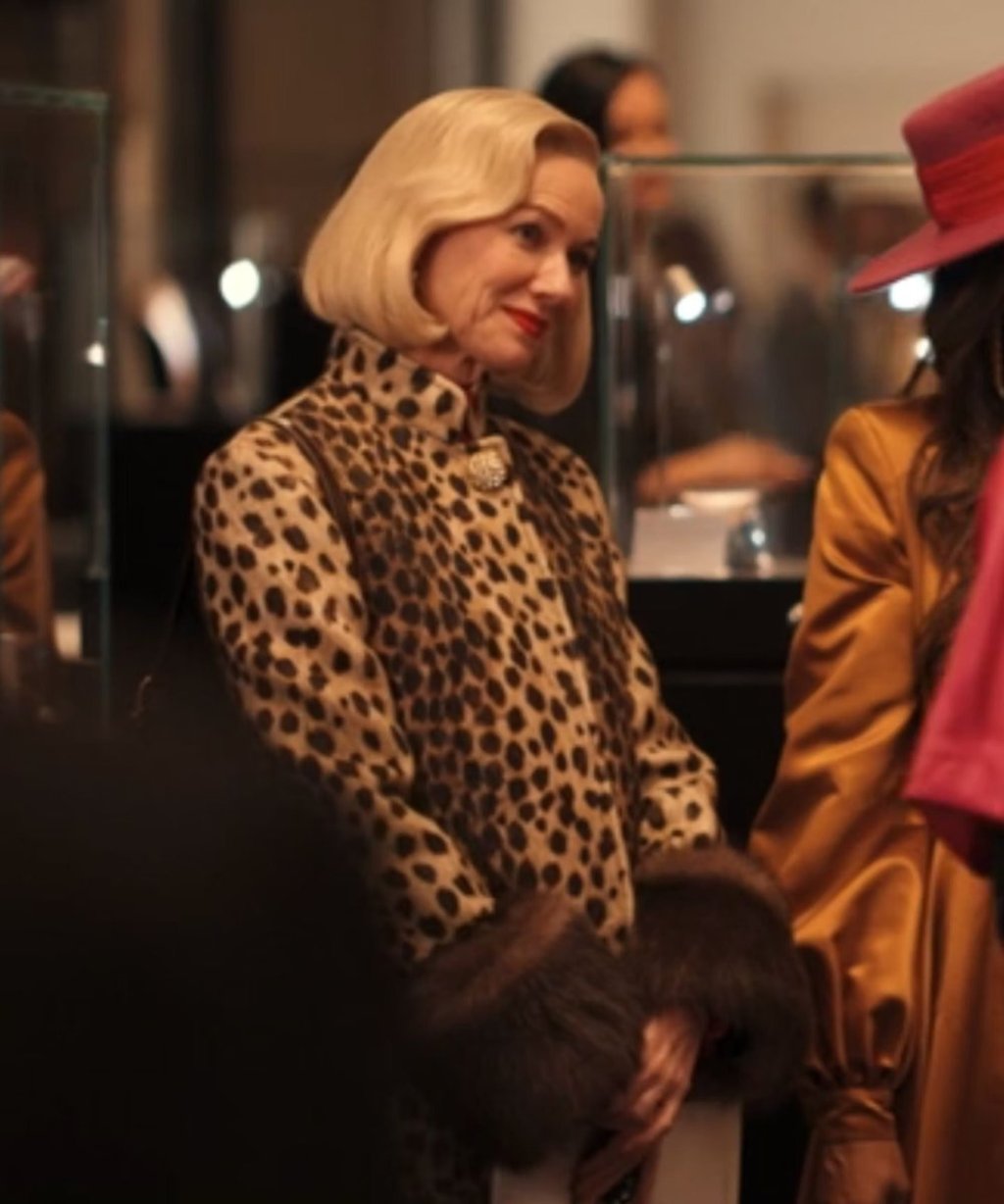 Naomi Watts rocking a leopard-print jacket with faux fur cuffs in All’s Fair. Photo: Handout