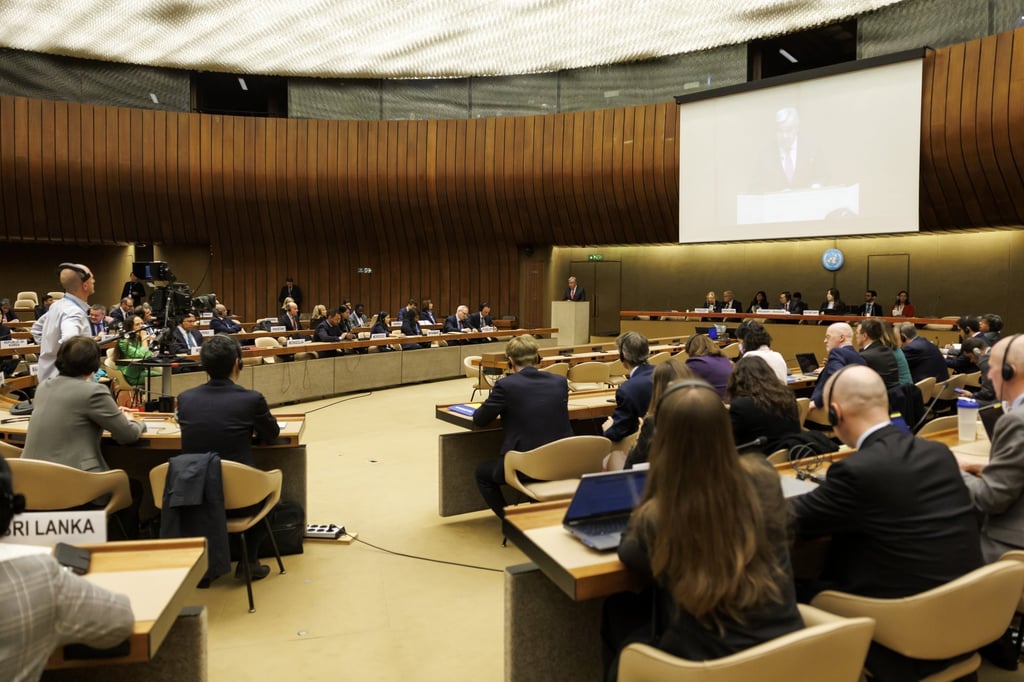 The 55th session of the Human Rights Council in Geneva, Switzerland, in February 2024. Pyongyang had condemned the council’s adoption of a resolution denouncing its abuses as “nothing but a politically motivated fraud document”. Photo: EPA-EFE The 55th session of the Human Rights Council in Geneva, Switzerland, in February 2024. Pyongyang had condemned the council’s adoption of a resolution denouncing its abuses as “nothing but a politically motivated fraud document”. Photo: EPA-EFE
