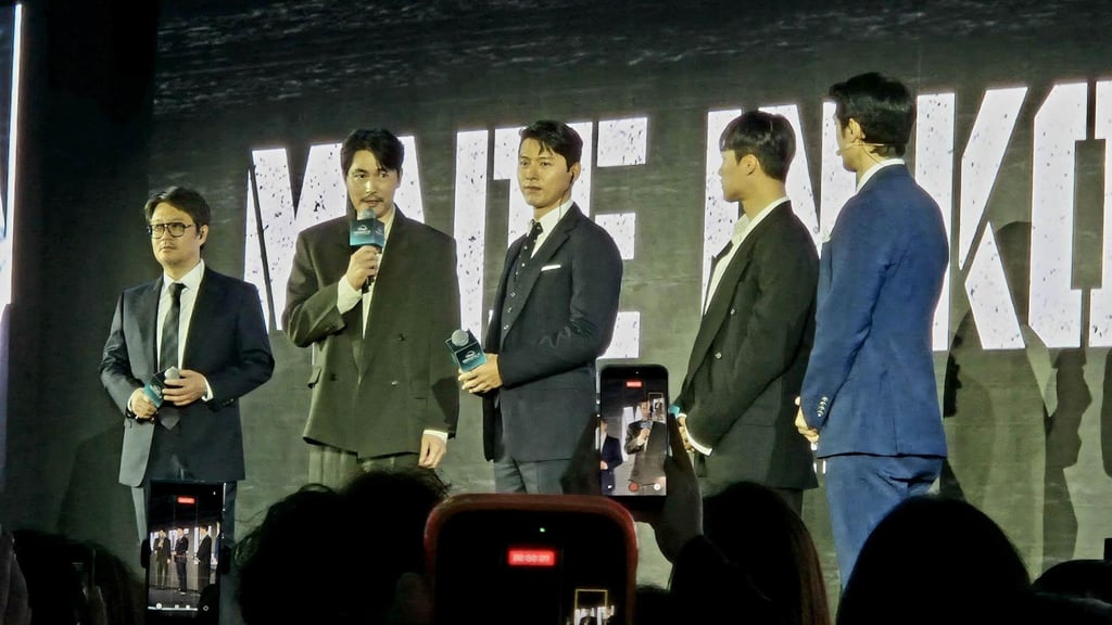 Jung Woo-sung, second from left, speaks about Disney+’s Made In Korea during the Disney+ Original Preview event in Hong Kong. Photo: The Korea Times