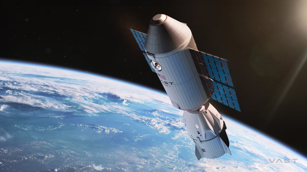 An illustration of the Haven-1 - a mini station scheduled for launch in May 2026 - with a Dragon spacecraft docked to it. Photo: Vast