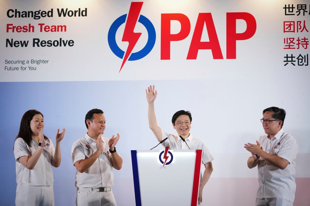 Prime Minister Lawrence Wong from People’s Action Party speaks to voters at an assembly area during the May 3 general election in Singapore. Photo: AP Prime Minister Lawrence Wong from People’s Action Party speaks to voters at an assembly area during the May 3 general election in Singapore. Photo: AP