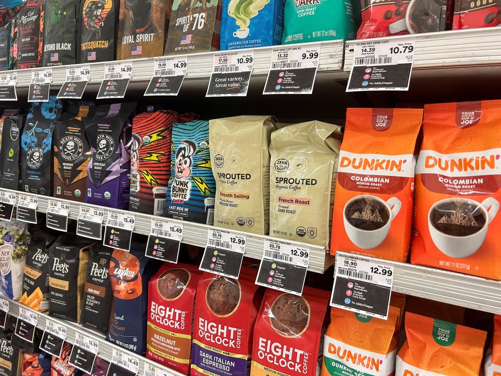 Coffee packages with their price tags are displayed on a shelf at a supermarket in Union City, New Jersey, in October. Photo: Reuters Coffee packages with their price tags are displayed on a shelf at a supermarket in Union City, New Jersey, in October. Photo: Reuters