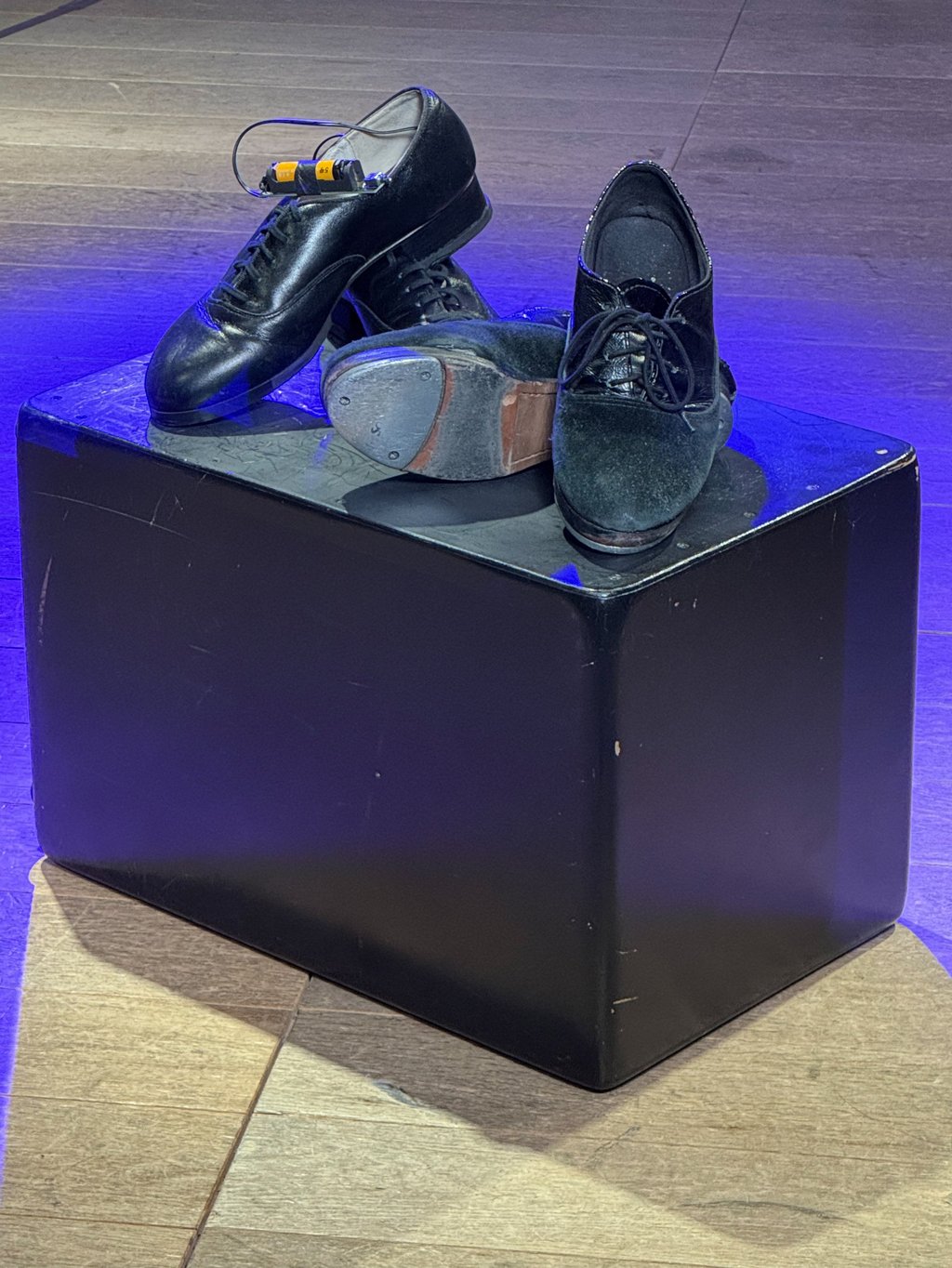 A pair of Step Out Studios’ electronic tap dance shoes (left) beside a pair of traditional tap dance shoes. Photo: courtesy of Step Out Studios A pair of Step Out Studios’ electronic tap dance shoes (left) beside a pair of traditional tap dance shoes. Photo: courtesy of Step Out Studios