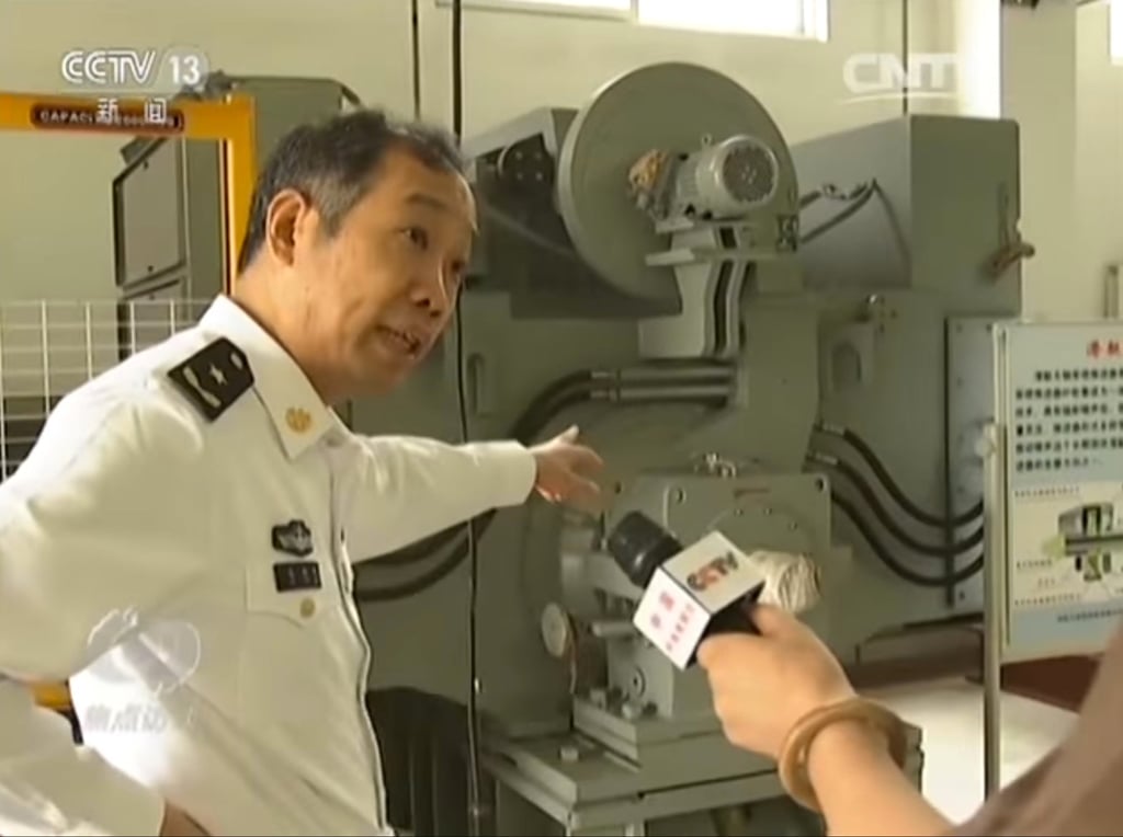 Rear Admiral Ma Weiming, as he appeared in 2017 on state television advocating for China to develop an electromagnetic catapult system for its next aircraft carrier. Photo: CCTV Rear Admiral Ma Weiming, as he appeared in 2017 on state television advocating for China to develop an electromagnetic catapult system for its next aircraft carrier. Photo: CCTV